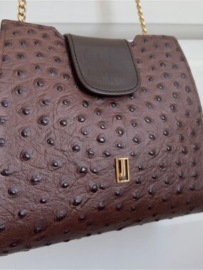 Jafferjees Vintage Ostrich Embossed Leather Structured Crossbody Bag